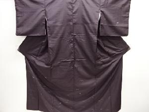 アンティーク 芝草に蝶模様手織り節紬着物